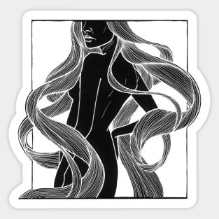 Woman with a long wavy hair reversed Sticker